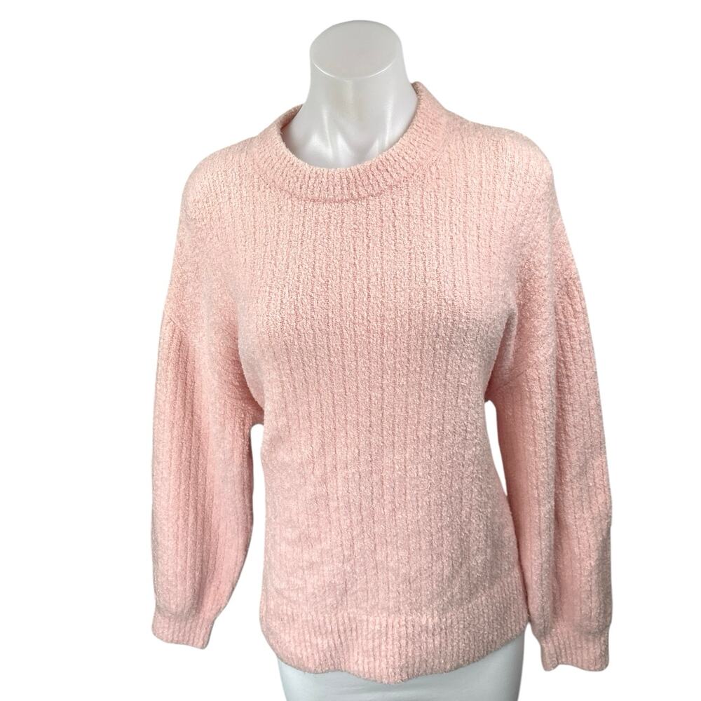 & Other Stories Pink Ribbed Knit Wool Long Sleeve Mock Neck Sweater Top Size S
